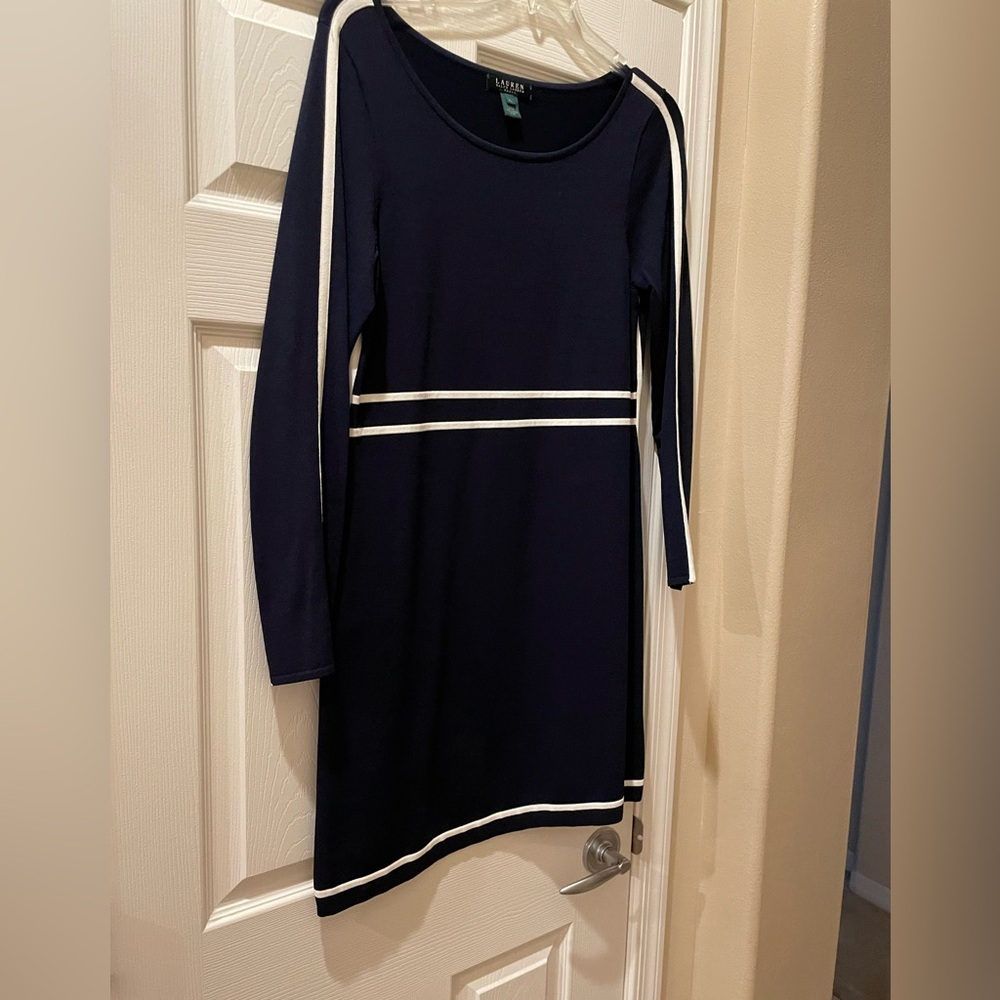 Ralph Lauren knit dress XL Navy blue and white